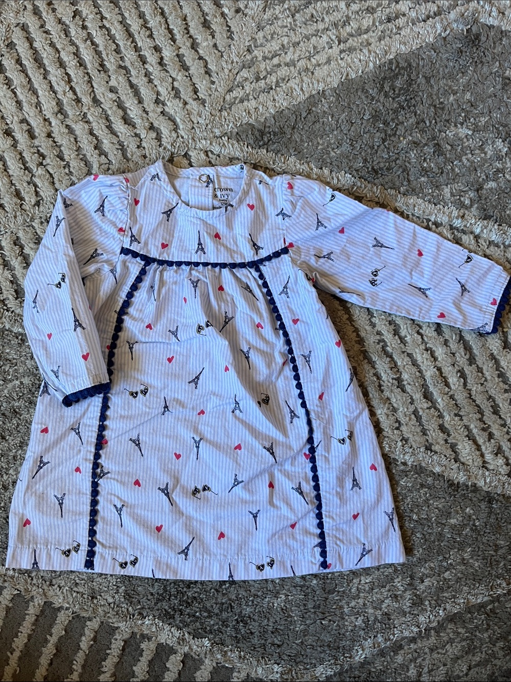 Crown & Ivy Paris Blue/White Striped Dress - 12 Months